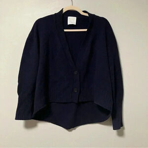 M.J. Watson 100%  cashmere hi low navy cropped cardigan